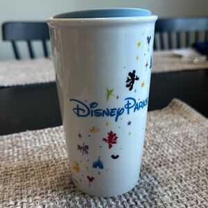 DISNEYLAND STARBUCKS GLASS COFFEE MUG WITH LID